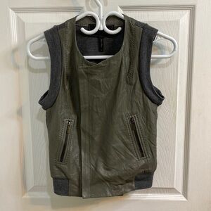 BCBG Maxazria Real Leather Merino Wool Vest Zip Up Gray Fall size XS